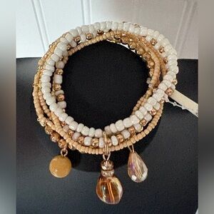 C.i.T.Y 6-Piece Cream & Gold Seed Beaded Bracelet Set NWT